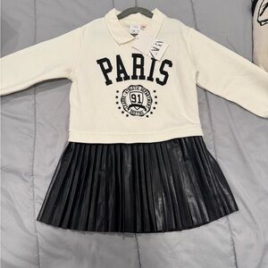 Zara Collared Shirt dress w Vegan leather Skirt 4/5 NWT